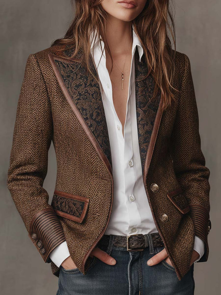 Odalys | Herringbone Printed Panel Blazer