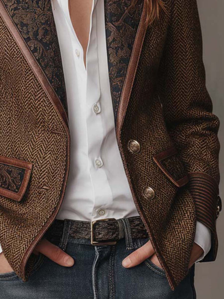 Odalys | Herringbone Printed Panel Blazer