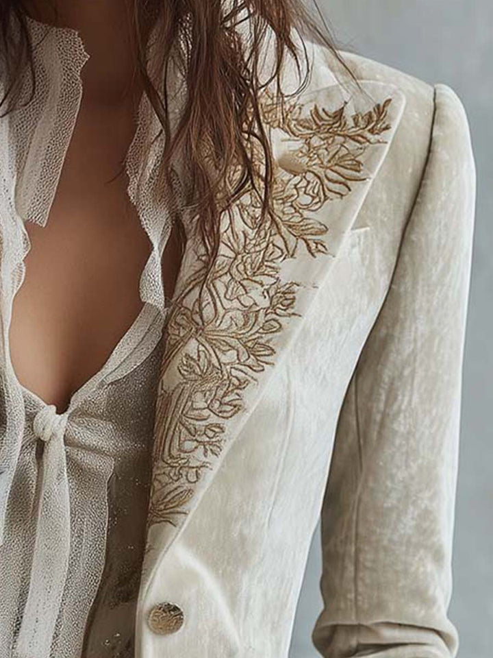 Seraphina | Ivory Embroidered Tailored Blazer