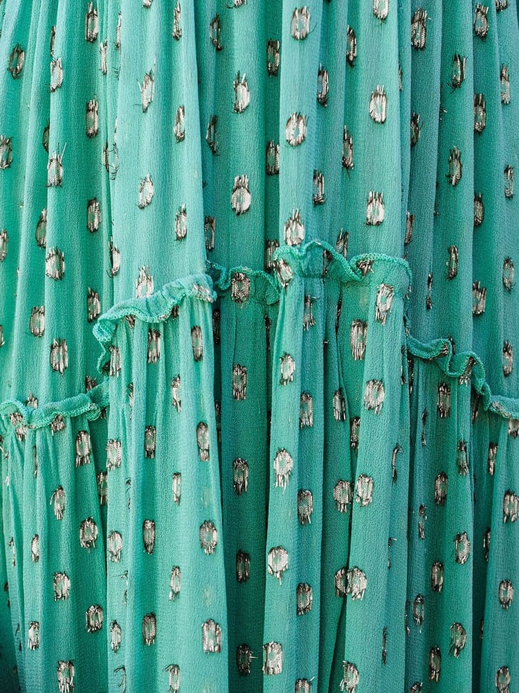 Daisy | Green V-Neck Print Maxi Dress