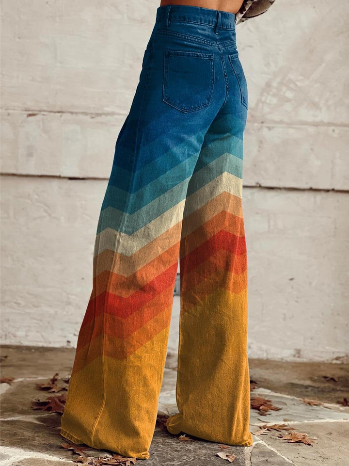 Vivienne | Retro Chevron Wide-Leg Trousers
