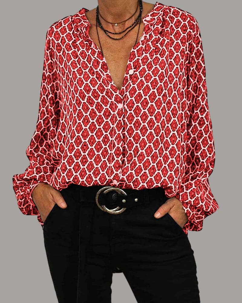 Esme | Geometric V-Neck Blouse