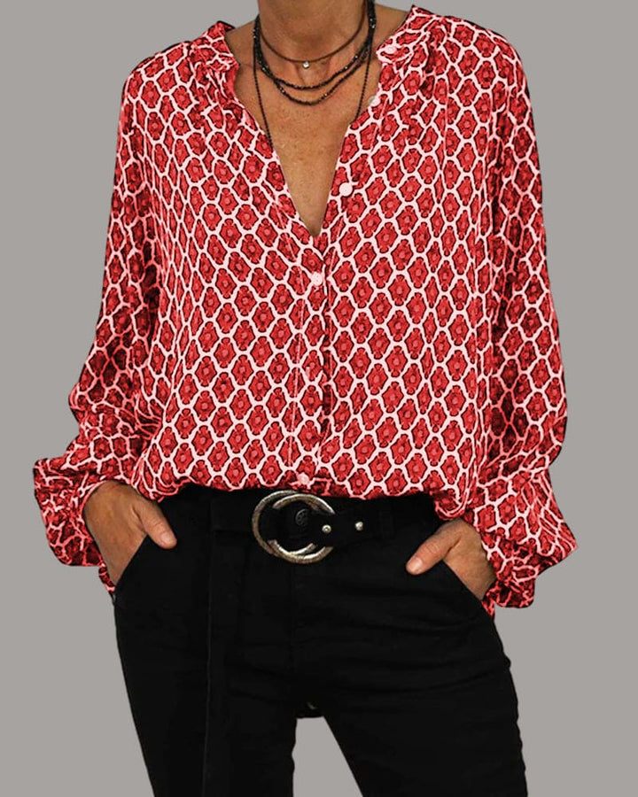 Esme | Geometric V-Neck Blouse