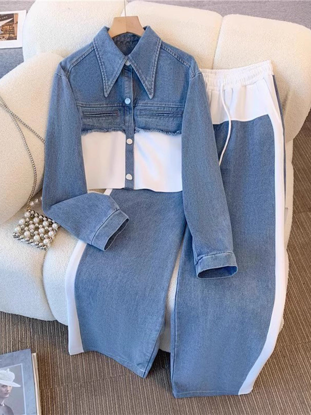 Holbrook | Colour-Block Cropped Jacket & Wide-Leg Pants Set