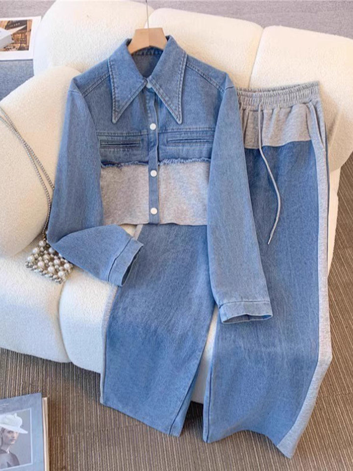 Holbrook | Colour-Block Cropped Jacket & Wide-Leg Pants Set