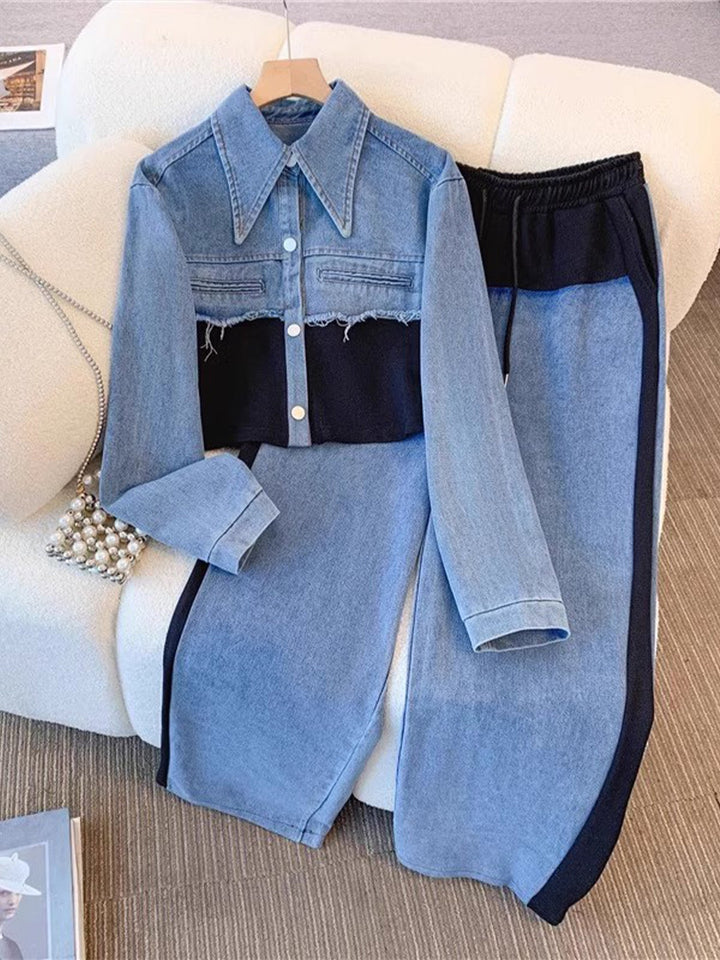 Holbrook | Colour-Block Cropped Jacket & Wide-Leg Pants Set