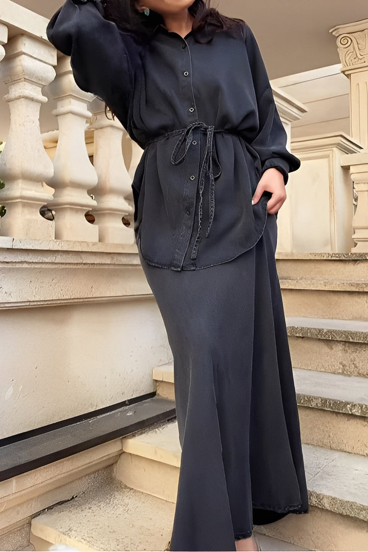 Noelle | Long-Sleeved Tie-Drawstring Shirt & Skirt Set