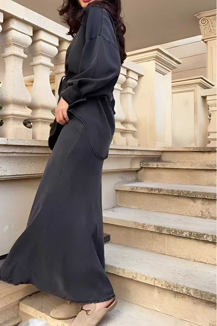 Noelle | Long-Sleeved Tie-Drawstring Shirt & Skirt Set