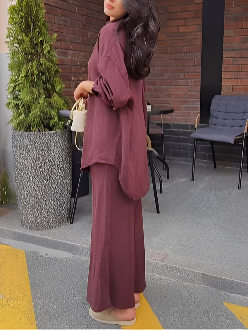 Noelle | Long-Sleeved Tie-Drawstring Shirt & Skirt Set
