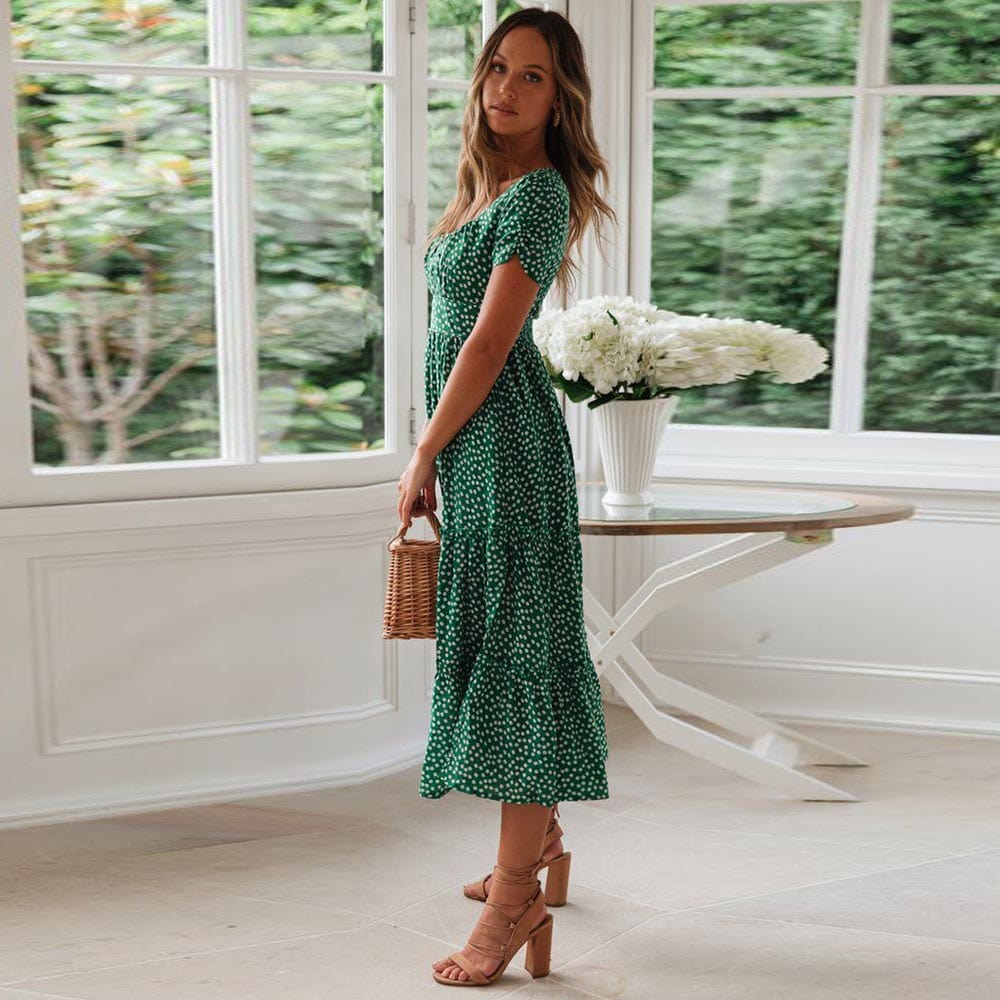 Lily | Bohemian Green Midi Dress