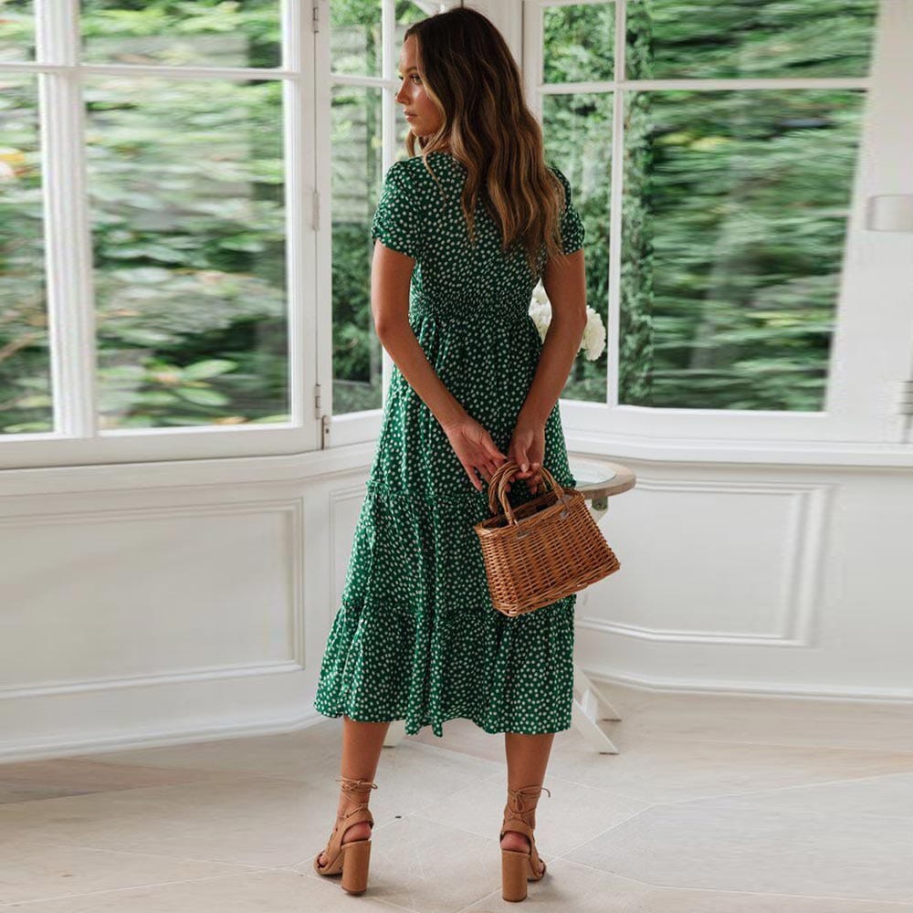 Lily | Bohemian Green Midi Dress